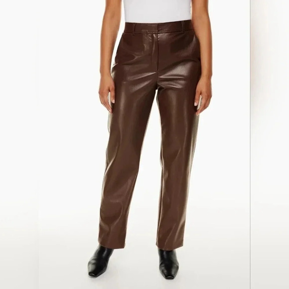 Aritzia Babaton Command Vegan Leather Mid Rise Straight Leg Pants Brown Size 16. - Picture 2 of 16